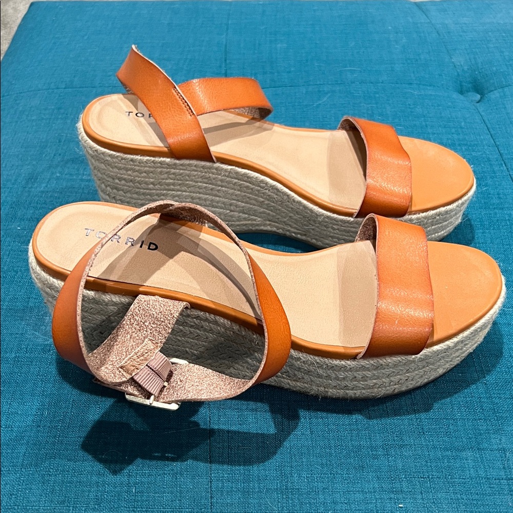 Torrid Cognac and Cream Wedge Sandals